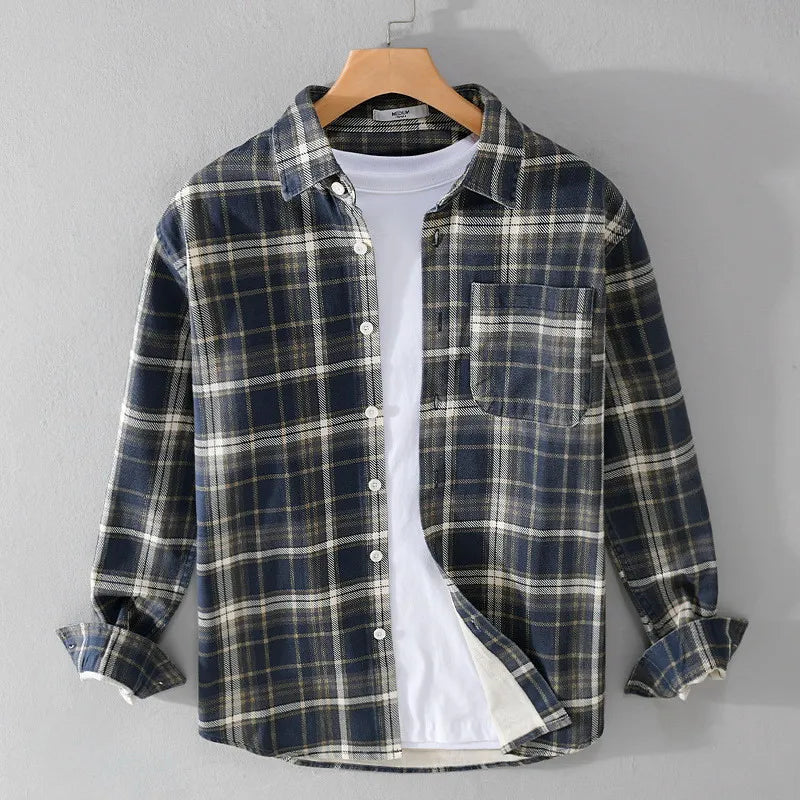 Luca | Tailored Long Sleeve Plaid Shirt with Chest Pocket