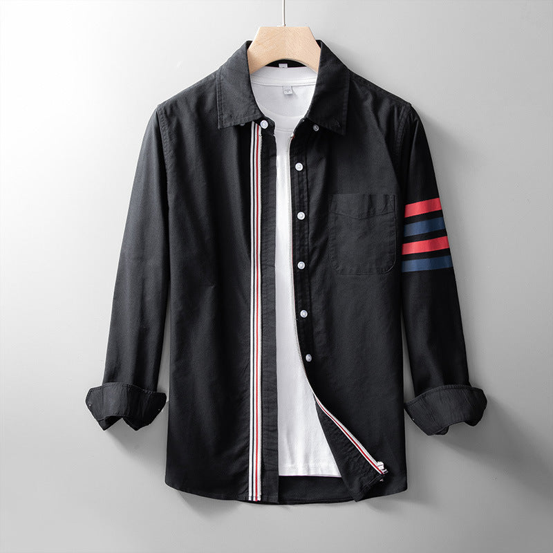 Luca | Striped Long Sleeve Zip-Up Shirt