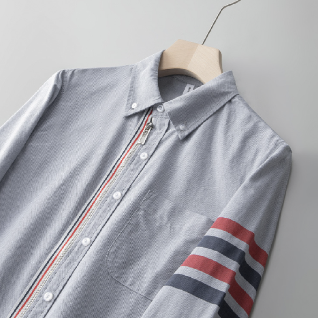 Luca | Striped Long Sleeve Zip-Up Shirt