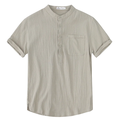 Luca | Mandarin Collar Short Sleeve Shirt with Pocket