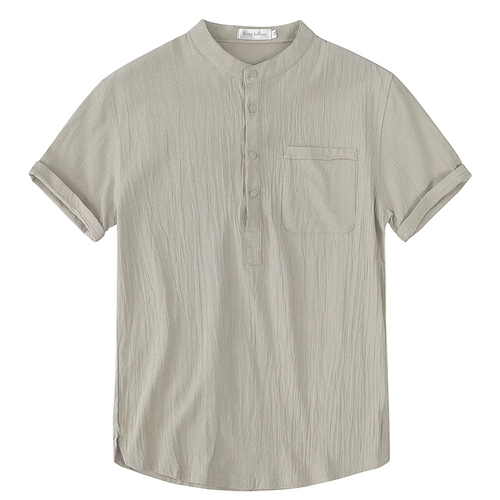 Luca | Mandarin Collar Short Sleeve Shirt with Pocket