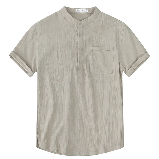 Luca | Mandarin Collar Short Sleeve Shirt with Pocket