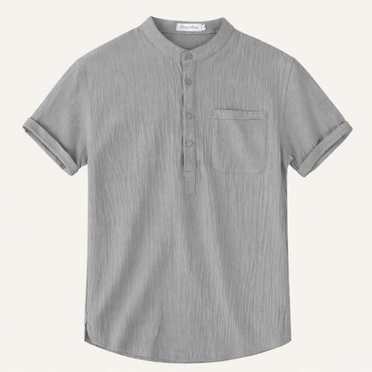 Luca | Mandarin Collar Short Sleeve Shirt with Pocket