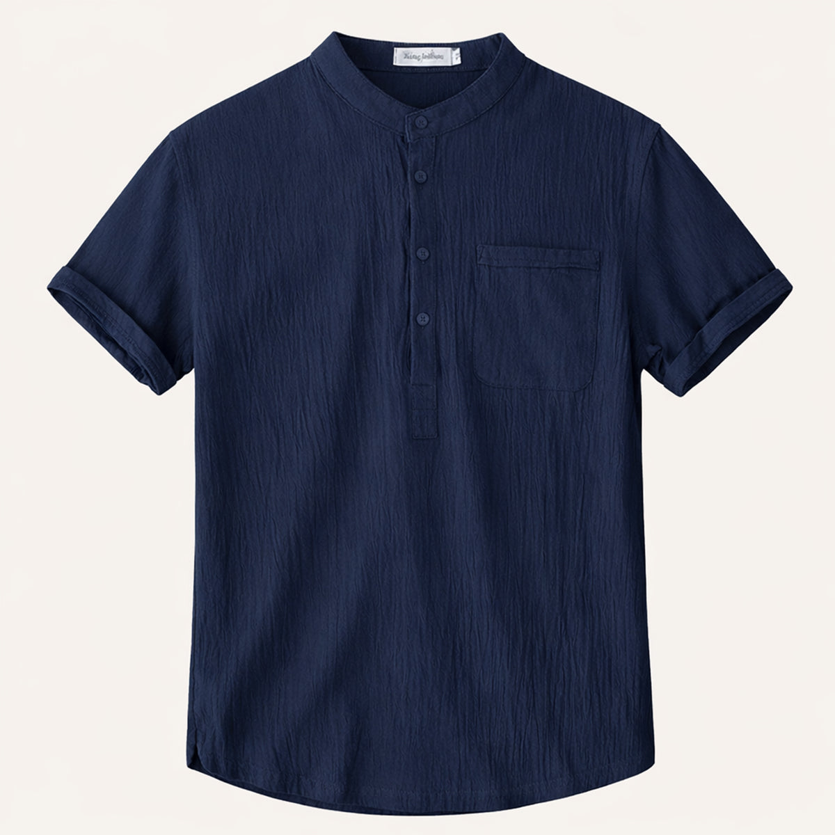 Luca | Mandarin Collar Short Sleeve Shirt with Pocket