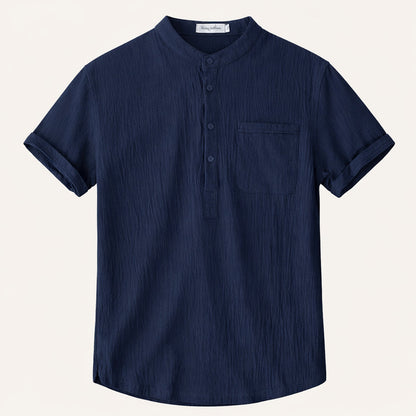 Luca | Mandarin Collar Short Sleeve Shirt with Pocket