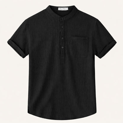 Luca | Mandarin Collar Short Sleeve Shirt with Pocket