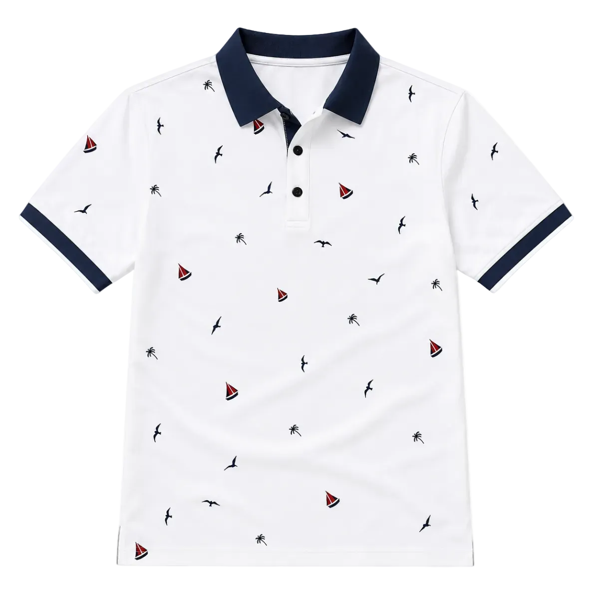 Luca | Nautical Print Polo Shirt with Contrast Trim