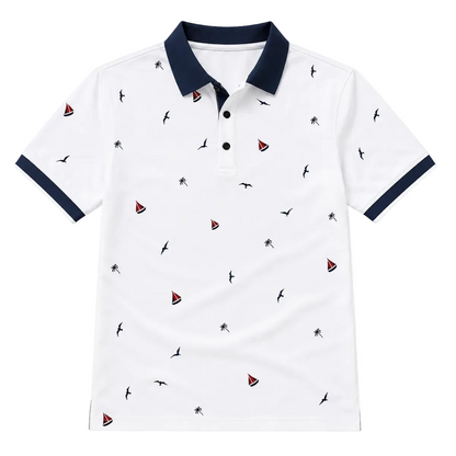 Luca | Nautical Print Polo Shirt with Contrast Trim