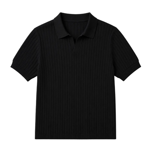 Luca | Ribbed Knit Open Collar Polo Shirt