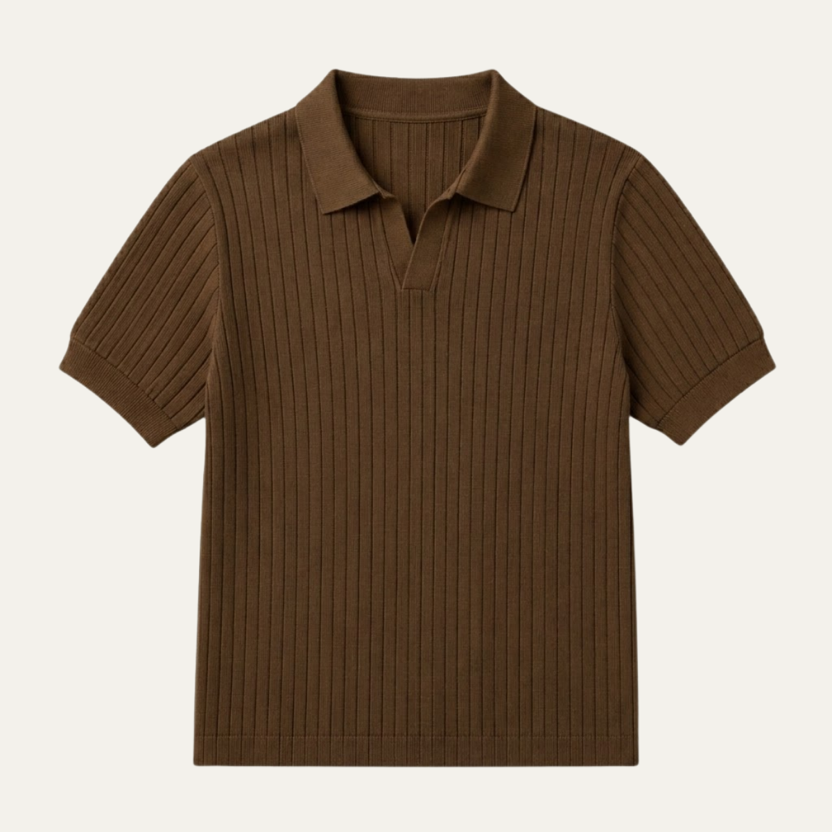 Luca | Ribbed Knit Open Collar Polo Shirt