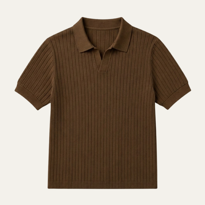 Luca | Ribbed Knit Open Collar Polo Shirt