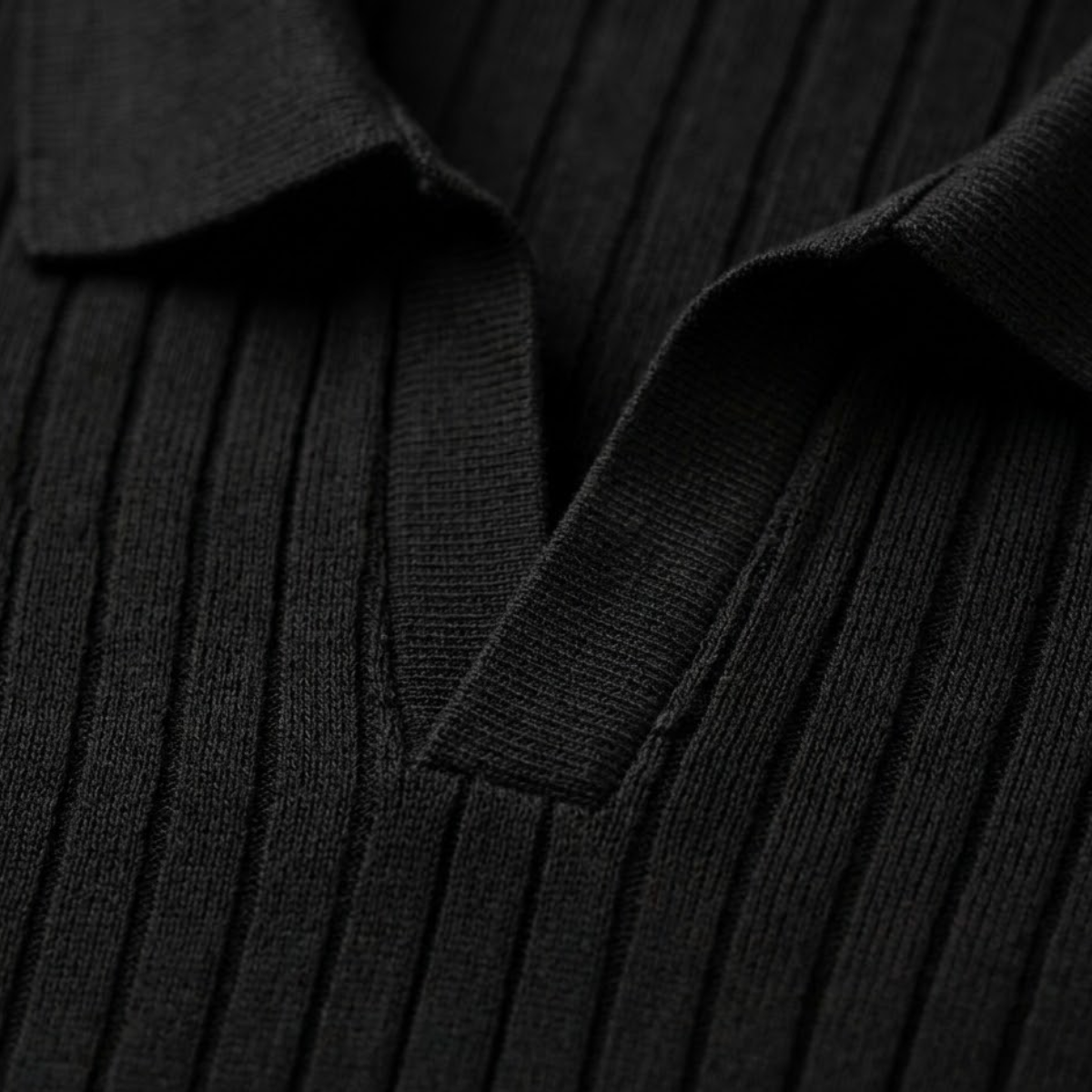 Luca | Ribbed Knit Open Collar Polo Shirt