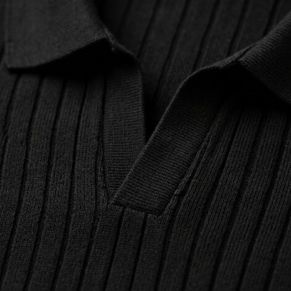 Luca | Ribbed Knit Open Collar Polo Shirt