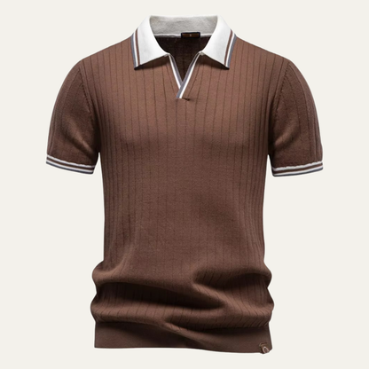 Jasper | Ribbed Knit Polo with Contrast Collar