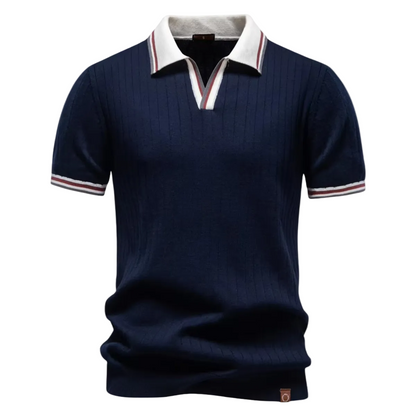 Jasper | Ribbed Knit Polo with Contrast Collar
