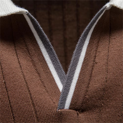 Jasper | Ribbed Knit Polo with Contrast Collar