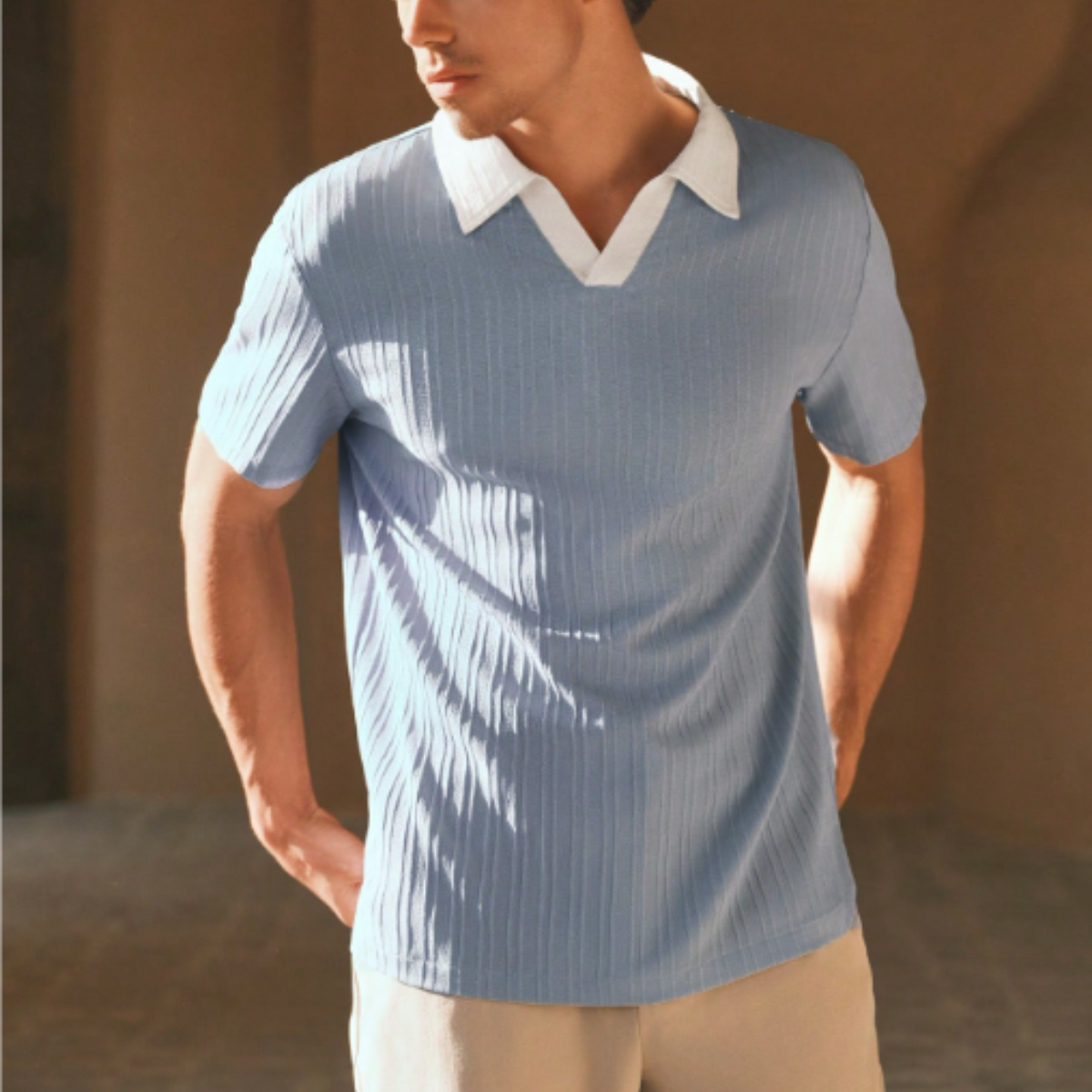 Luca | Ribbed Polo with Contrast Collar