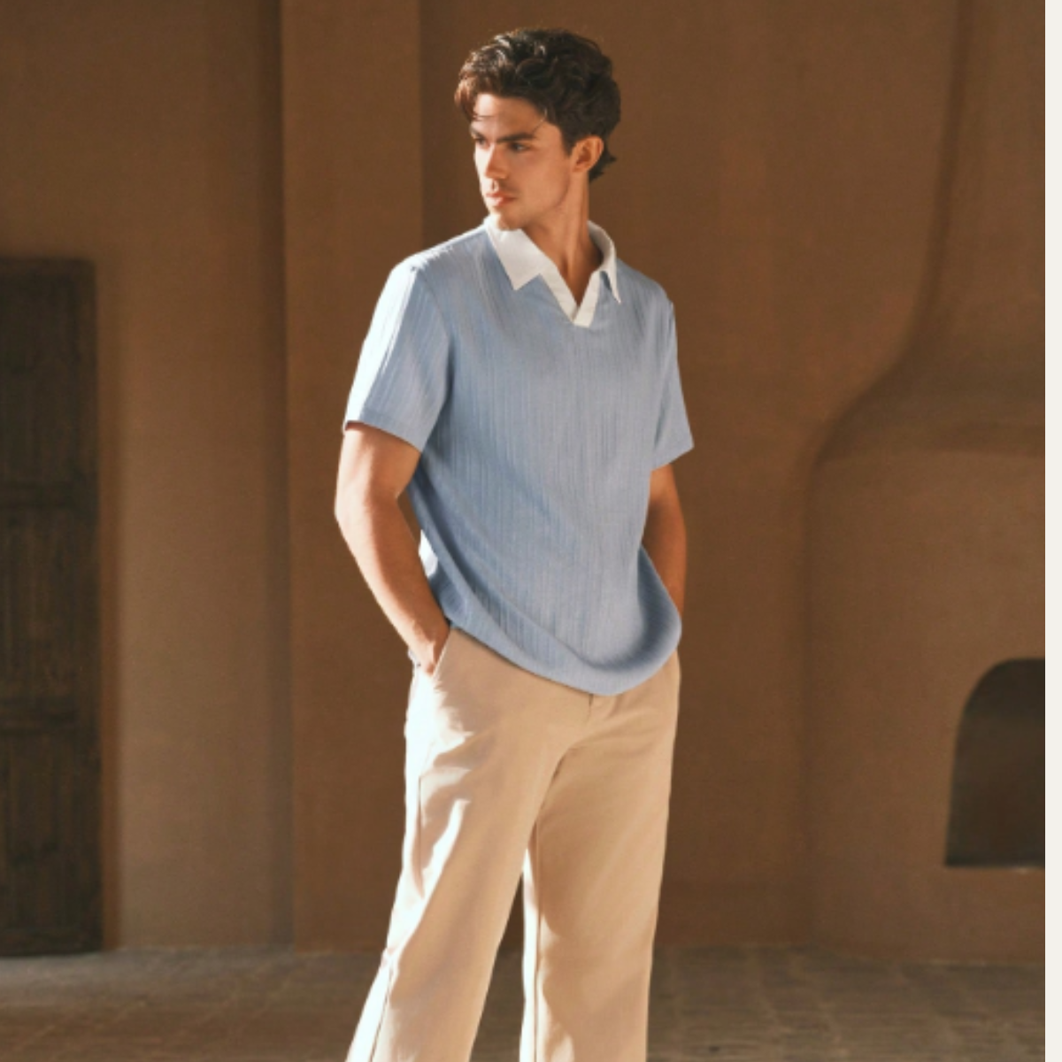 Luca | Ribbed Polo with Contrast Collar