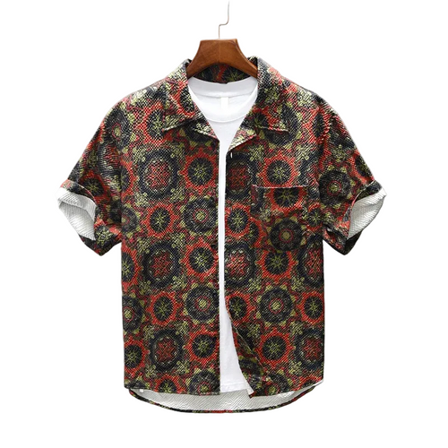 Luca | Tailored Short Sleeve Button-Up Shirt with Patterned Design