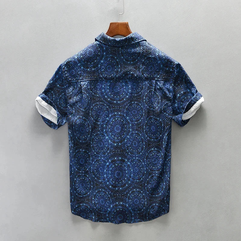 Luca | Tailored Short Sleeve Button-Up Shirt with Patterned Design