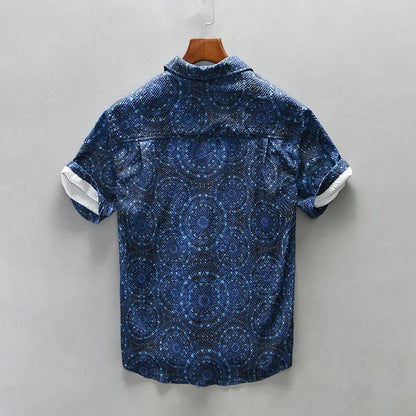 Luca | Tailored Short Sleeve Button-Up Shirt with Patterned Design