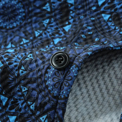 Luca | Tailored Short Sleeve Button-Up Shirt with Patterned Design
