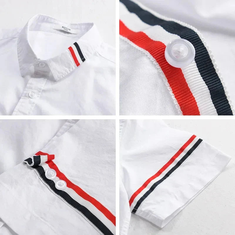 Julian | Tailored Short Sleeve Button-Up Shirt with Placket Trim