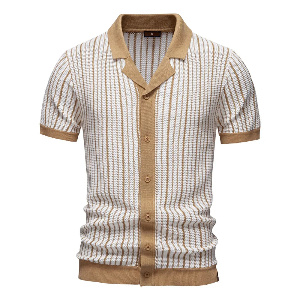 Luca | Vertical Stripe Short Sleeve Button-Up Shirt