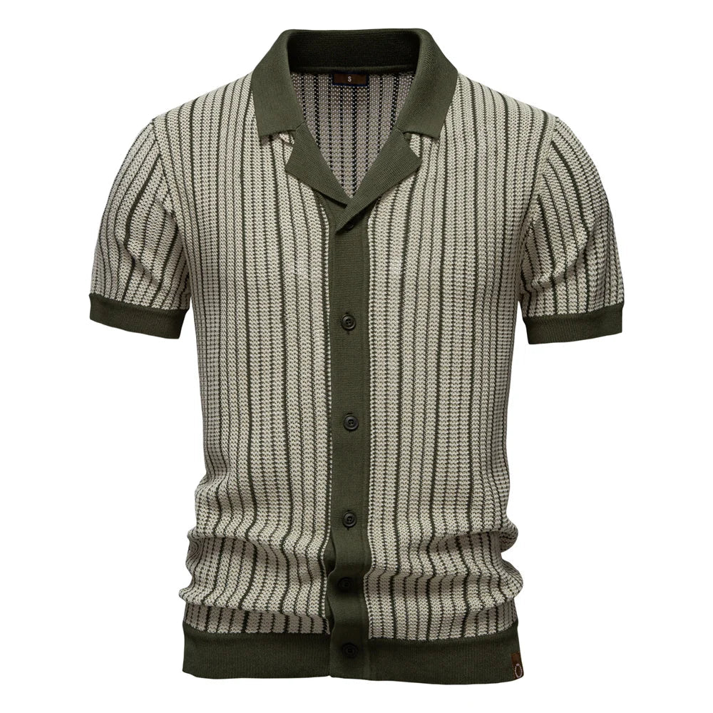 Luca | Vertical Stripe Short Sleeve Button-Up Shirt