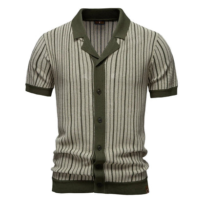 Luca | Vertical Stripe Short Sleeve Button-Up Shirt