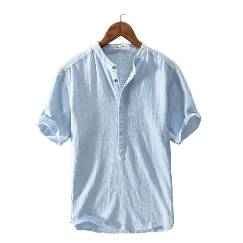 Luca | Modern Band Collar Short Sleeve Henley Shirt