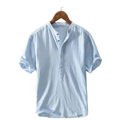 Luca | Modern Band Collar Short Sleeve Henley Shirt
