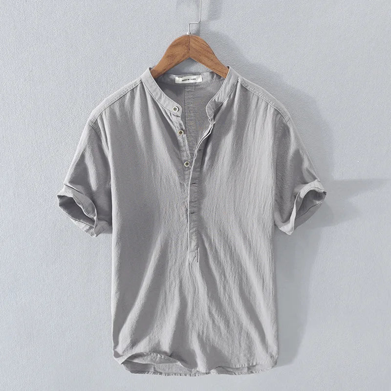 Luca | Modern Band Collar Short Sleeve Henley Shirt