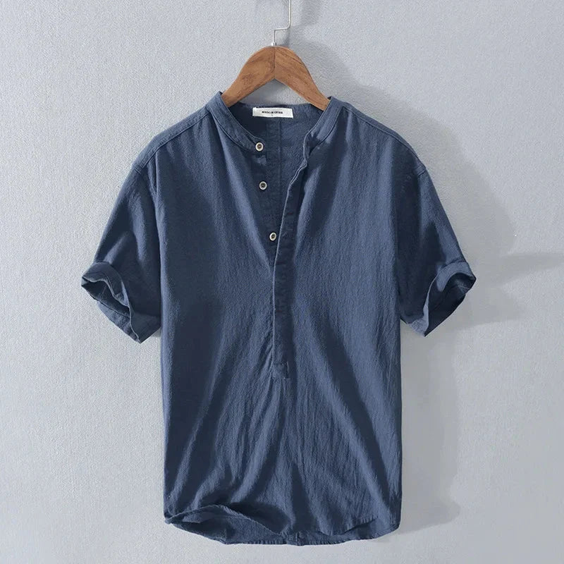 Luca | Modern Band Collar Short Sleeve Henley Shirt
