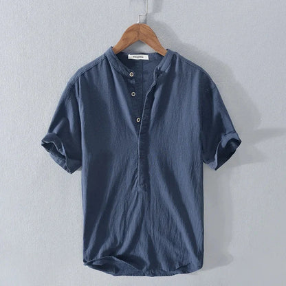 Luca | Modern Band Collar Short Sleeve Henley Shirt