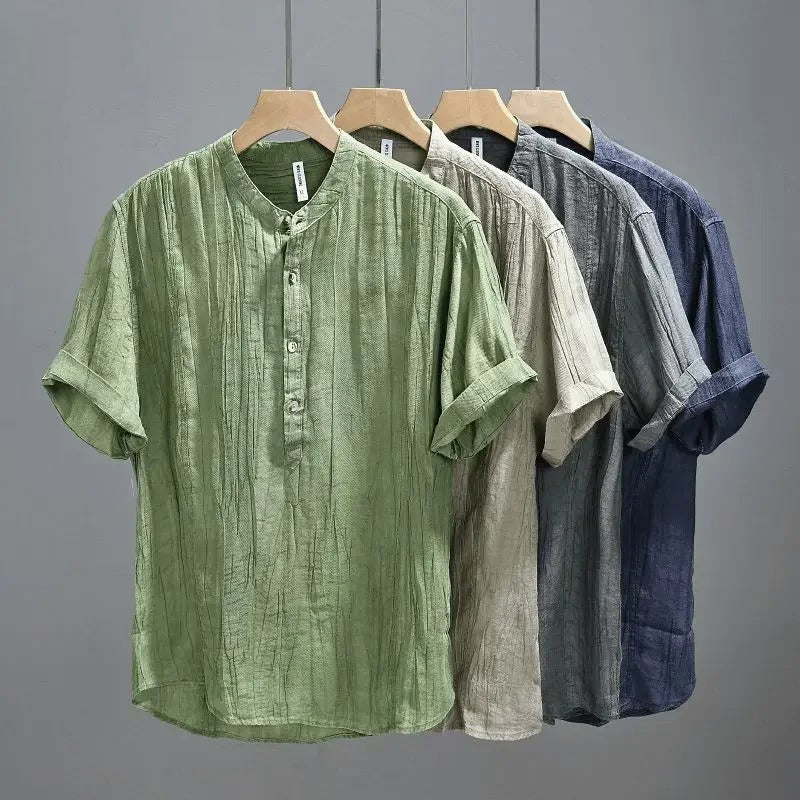 Luca | Luxe Short Sleeve Henley with Stand Collar