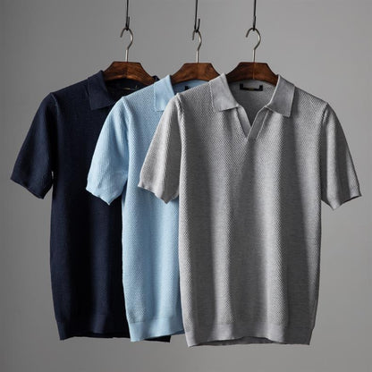 Luca | Textured Knit Short Sleeve Polo Shirt