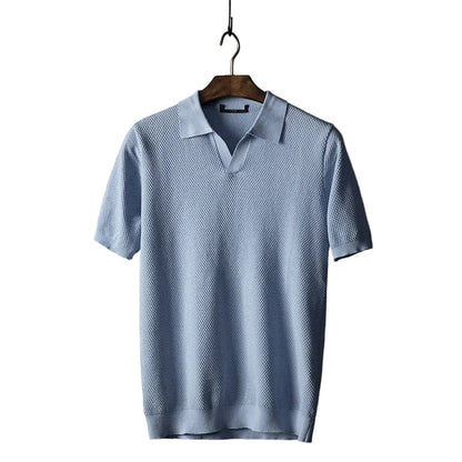 Luca | Textured Knit Short Sleeve Polo Shirt