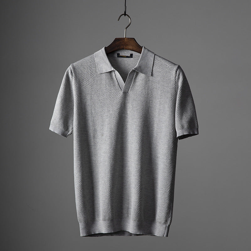 Luca | Textured Knit Short Sleeve Polo Shirt