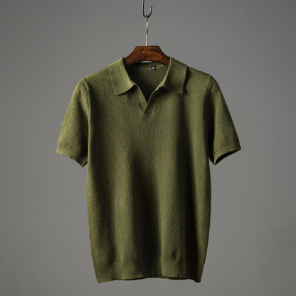 Luca | Textured Knit Short Sleeve Polo Shirt