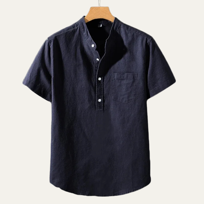 Luca | Tailored Short Sleeve Mandarin Collar Shirt