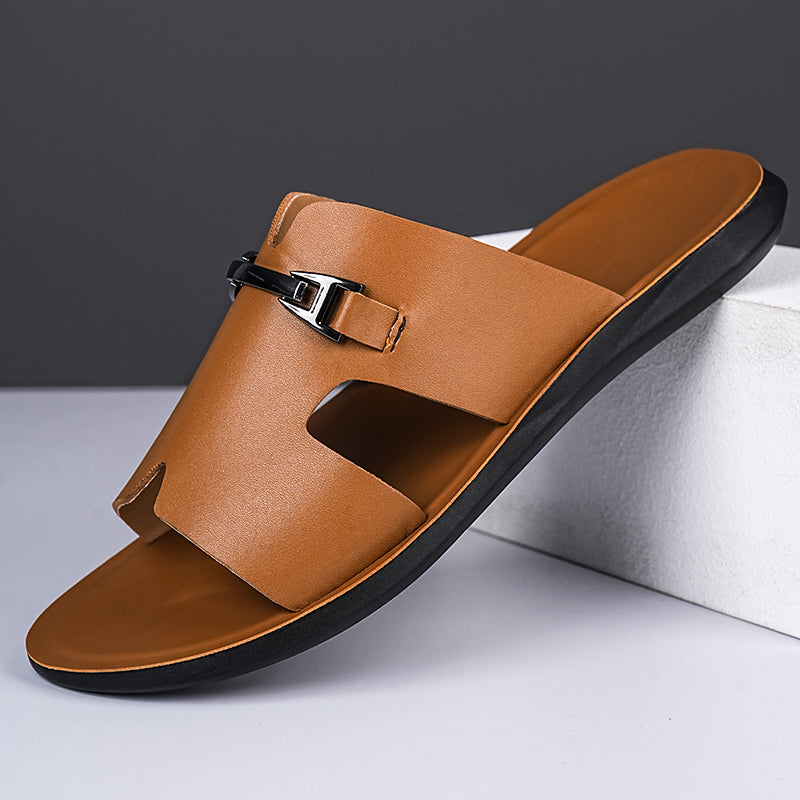 Luca | Sleek Cut-Out Slide Sandals with Metal Accent