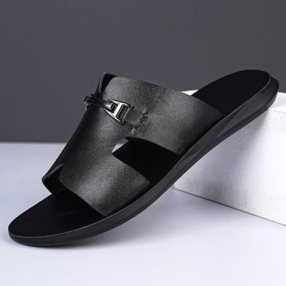 Luca | Sleek Cut-Out Slide Sandals with Metal Accent