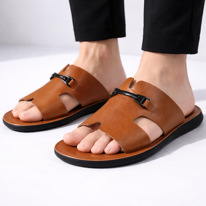 Luca | Sleek Cut-Out Slide Sandals with Metal Accent