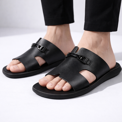 Luca | Sleek Cut-Out Slide Sandals with Metal Accent