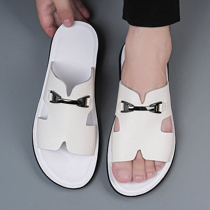 Luca | Sleek Cut-Out Slide Sandals with Metal Accent