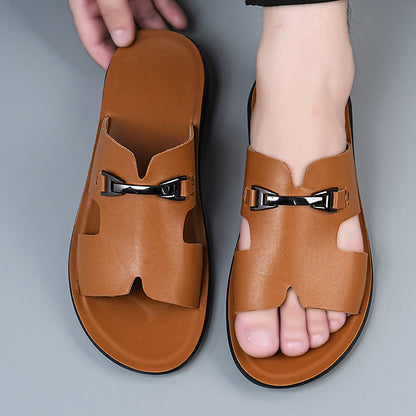 Luca | Sleek Cut-Out Slide Sandals with Metal Accent