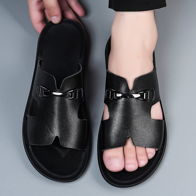 Luca | Sleek Cut-Out Slide Sandals with Metal Accent