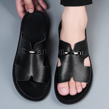 Luca | Sleek Cut-Out Slide Sandals with Metal Accent