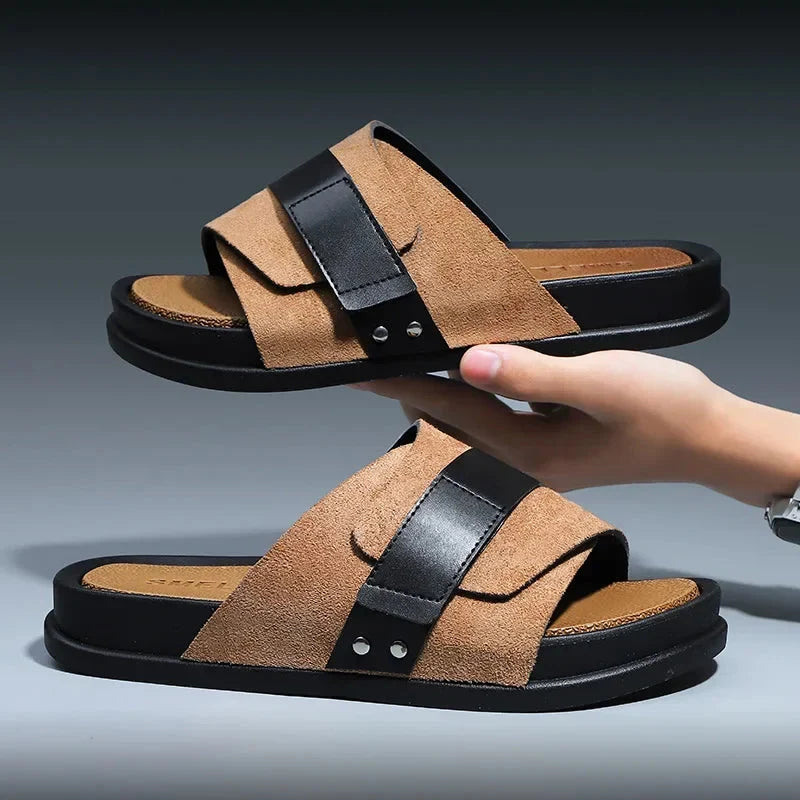 Luca | Suede Slide Sandals with Metal Detail